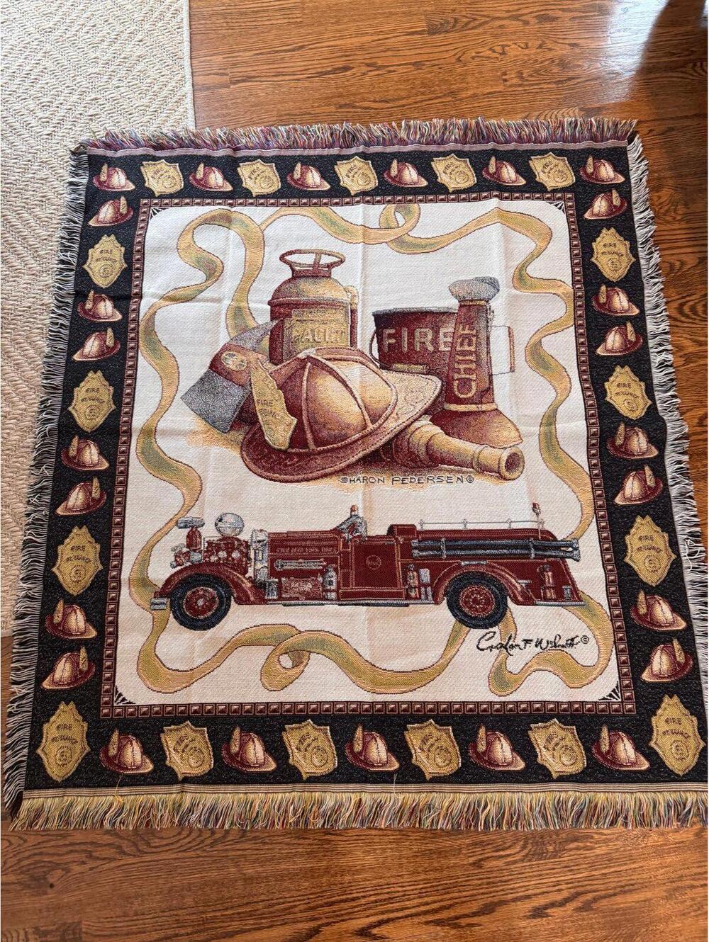 Fire Chief 48 x 54 Tapestry Throw Blanket Sharon Pedersen Fireman Engine Dept